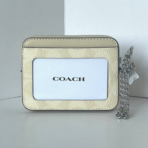 Coach Zip Card Case CW883 ID Wallet Yellow Signature Canvas Chain Strap ORGPKG - Picture 3 of 7
